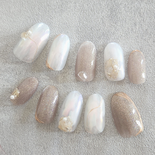 ホワイトニュアンス ブラウン マグネットネイル (計測用ネイルチップ  