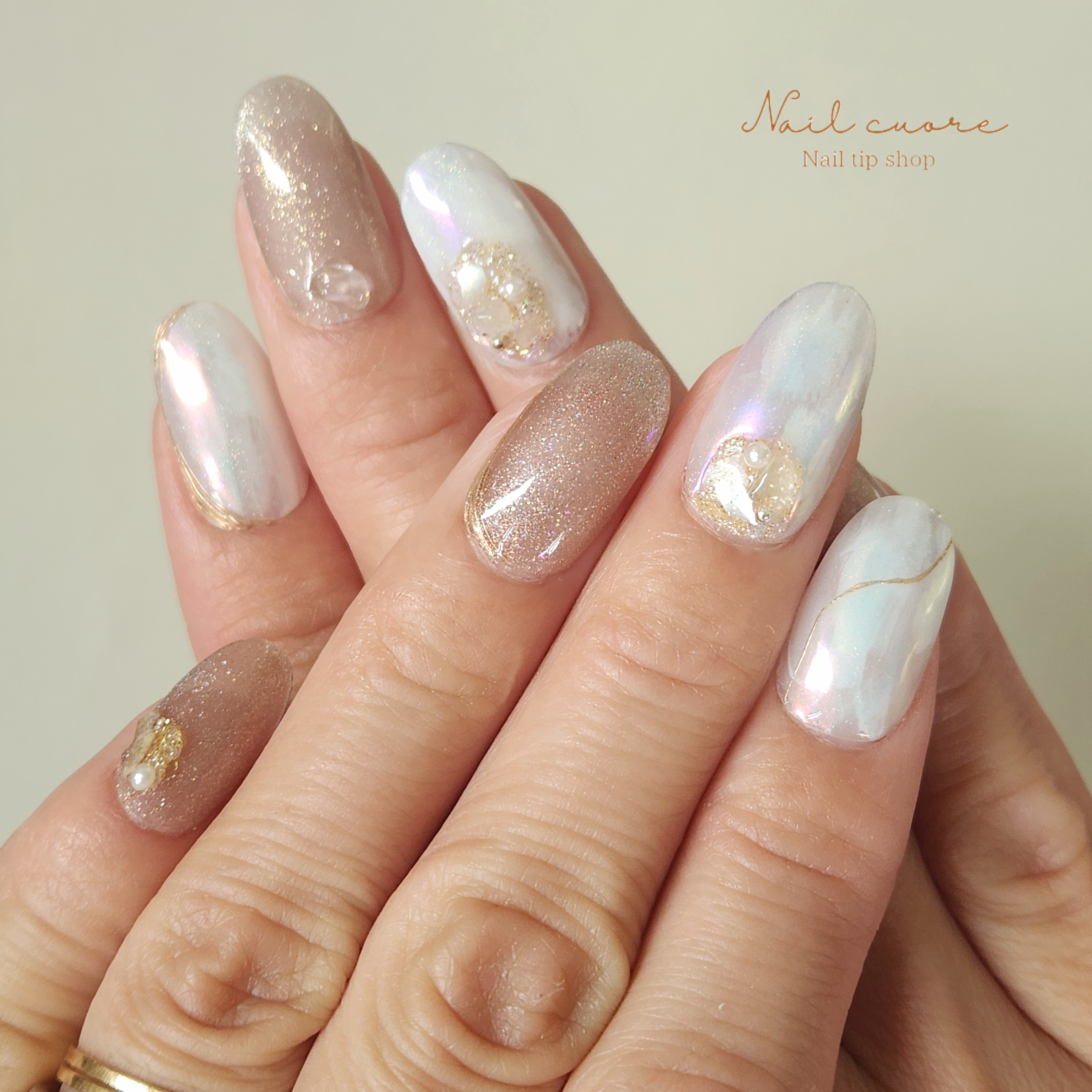 ホワイトニュアンス ブラウン マグネットネイル (計測用ネイルチップ  