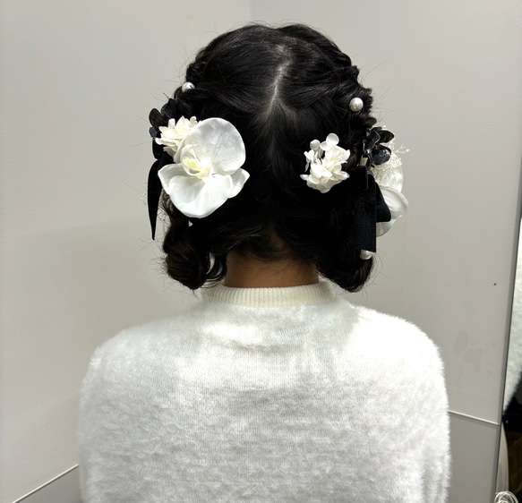 hanakanzashi 成人式 卒業式 二次会 ブライダル 成人式髪飾り 胡蝶蘭 ドライフラワー ヘッドドレス 2枚目の画像