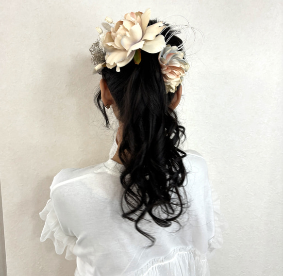 hanakanzashi ドライフラワー 淡い 成人式 卒業式 ウェディング 髪飾り ベッドドレス 簪 5枚目の画像