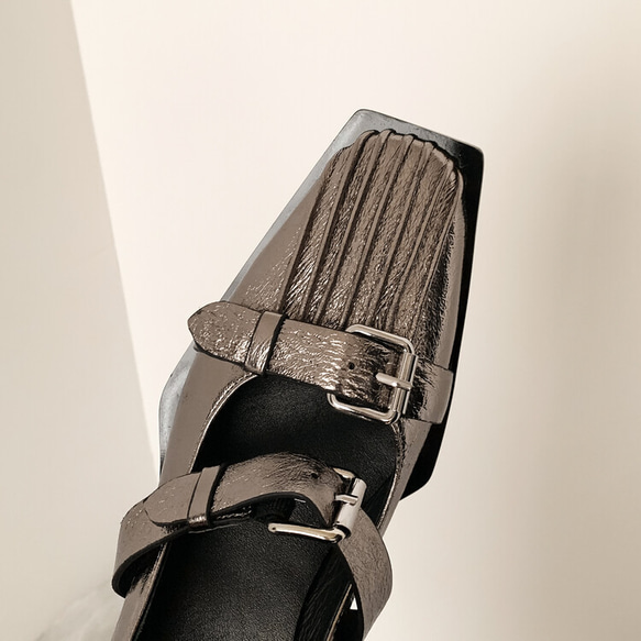 ムートンレディースシューズ春の新作ピュアカラー異形ミッドソールシューズ一文字革靴 A119 6枚目の画像
