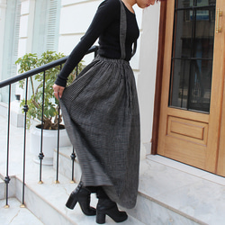 大人クラシック◉リネン ギャザーサスペンダースカート　 4枚目の画像