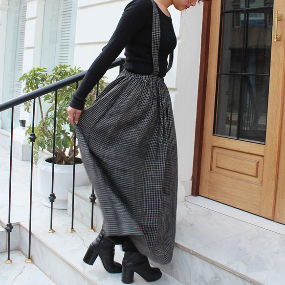 大人クラシック◉リネン ギャザーサスペンダースカート　 4枚目の画像