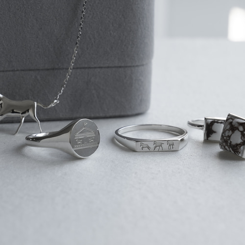 Horse』Baguette Signet RING / SV925 ≪送料無料≫ 馬 指輪
