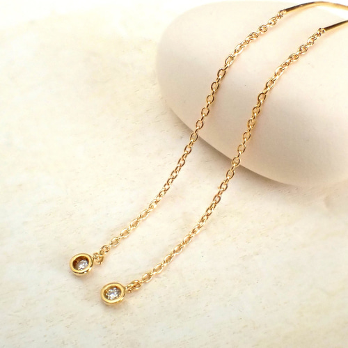 K18 ダイヤモンド シンプルチェーンピアス ピアス（フック・チェーン 
