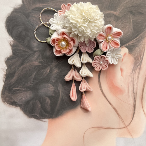 受注制作】112 和装髪飾り ピンク つまみ細工 結婚式 成人式 卒業式 袴