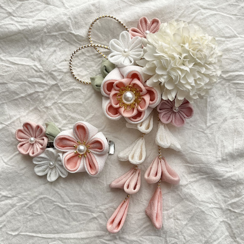 受注制作】112 和装髪飾り ピンク つまみ細工 結婚式 成人式 卒業式 袴