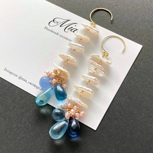 14kgf フローライト ロングピアス イヤリング変更可 ピアス