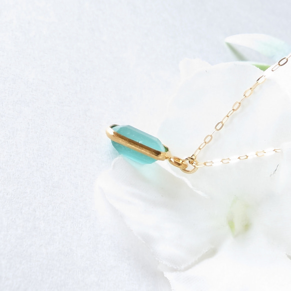 14kgf Mint Green Seaglass rectangle海辺ミントグリーンシーグラスネックレス14K18K 5枚目の画像