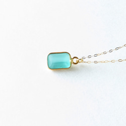 14kgf Mint Green Seaglass rectangle海辺ミントグリーンシーグラスネックレス14K18K 6枚目の画像