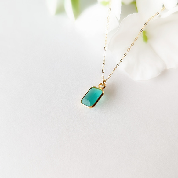 14kgf Mint Green Seaglass rectangle海辺ミントグリーンシーグラスネックレス14K18K 1枚目の画像