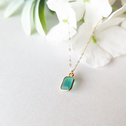 14kgf Mint Green Seaglass rectangle海辺ミントグリーンシーグラスネックレス14K18K 4枚目の画像