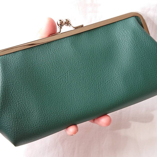 受注制作】シックな大人がま口 長財布 財布 親子がま口 フェイクレザー