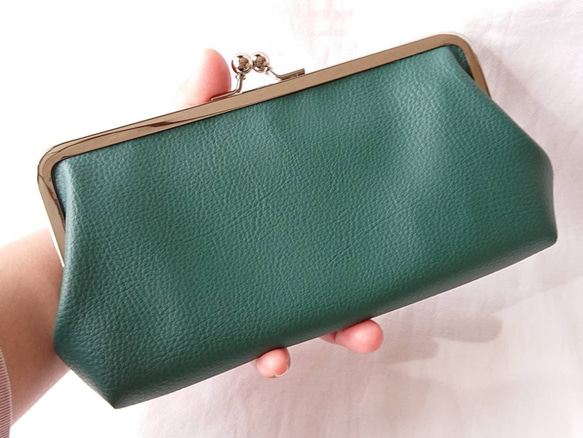 受注制作】シックな大人がま口 長財布 財布 親子がま口 フェイクレザー