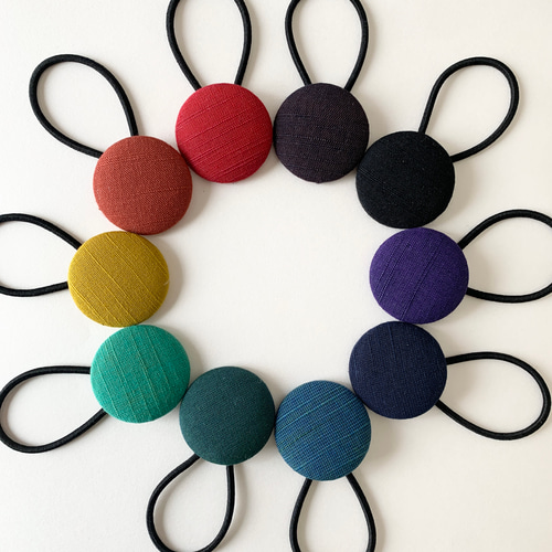 会津木綿のくるみボタンヘアゴム【赤】 ヘアゴム 三日月堂 通販