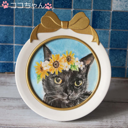 〈受注制作〉リボンフレーム付き猫ちゃんミニ肖像画花飾りをつけた愛猫さんをパステルでお描きします 3枚目の画像