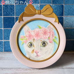 〈受注制作〉リボンフレーム付き猫ちゃんミニ肖像画花飾りをつけた愛猫さんをパステルでお描きします 6枚目の画像