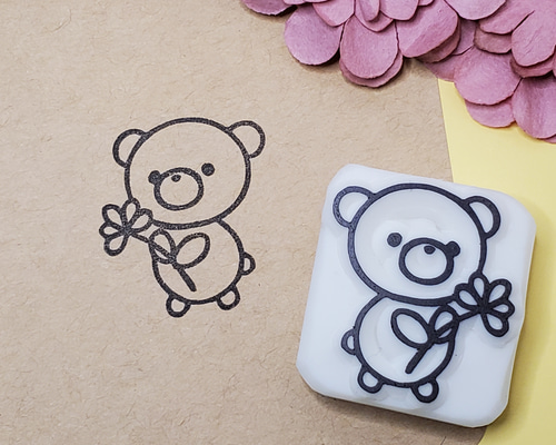 消しゴムはんこ万年筆くまさんとお花