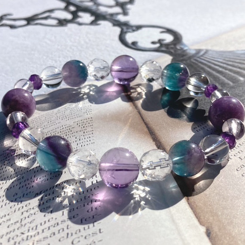 ラブラドライトアメジストルチルパワーストーンブレスレット内径約18cm