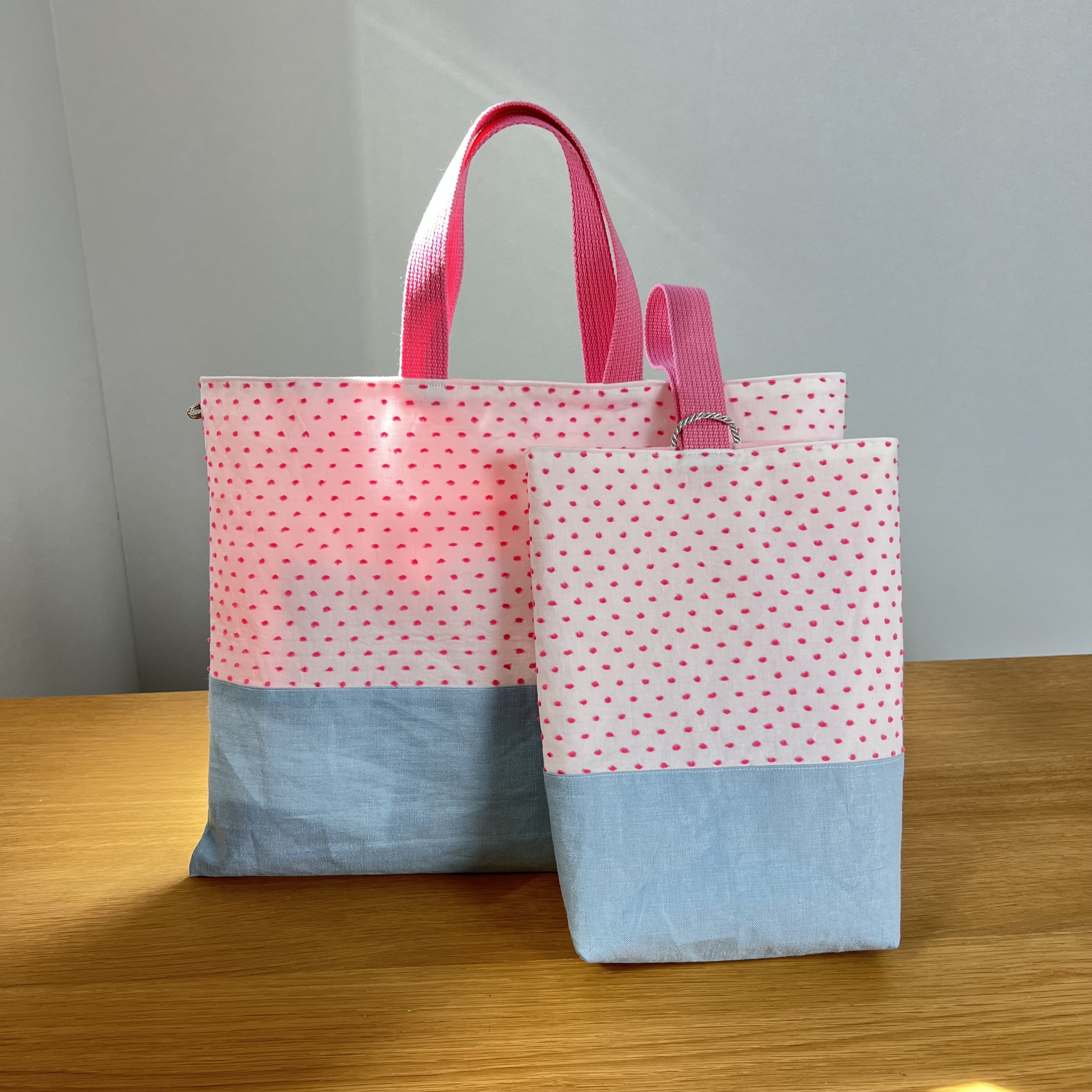 《かわいいドットの入園入学2点セット》通園バッグ　シューズバック