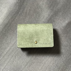 ギボシでとめる三つ折り財布【グリーン】ミニ財布　イタリアンレザー 3枚目の画像