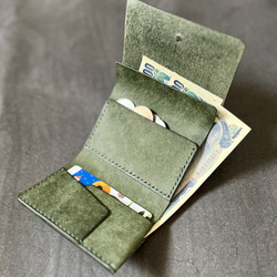ギボシでとめる三つ折り財布【グリーン】ミニ財布　イタリアンレザー 6枚目の画像
