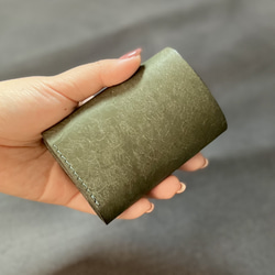 ギボシでとめる三つ折り財布【グリーン】ミニ財布　イタリアンレザー 5枚目の画像