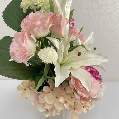 お供え　お悔やみ 一周忌カサブランカフラワーアレンジメント仏花38cm ピンク お供え お悔やみ 一周忌 カサブランカフラワーアレンジメント仏花 38cm