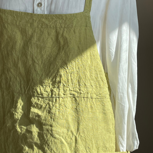 さりげなくSASHIKO ベルギーリネンエプロン 細ヒモかぶるタイプ