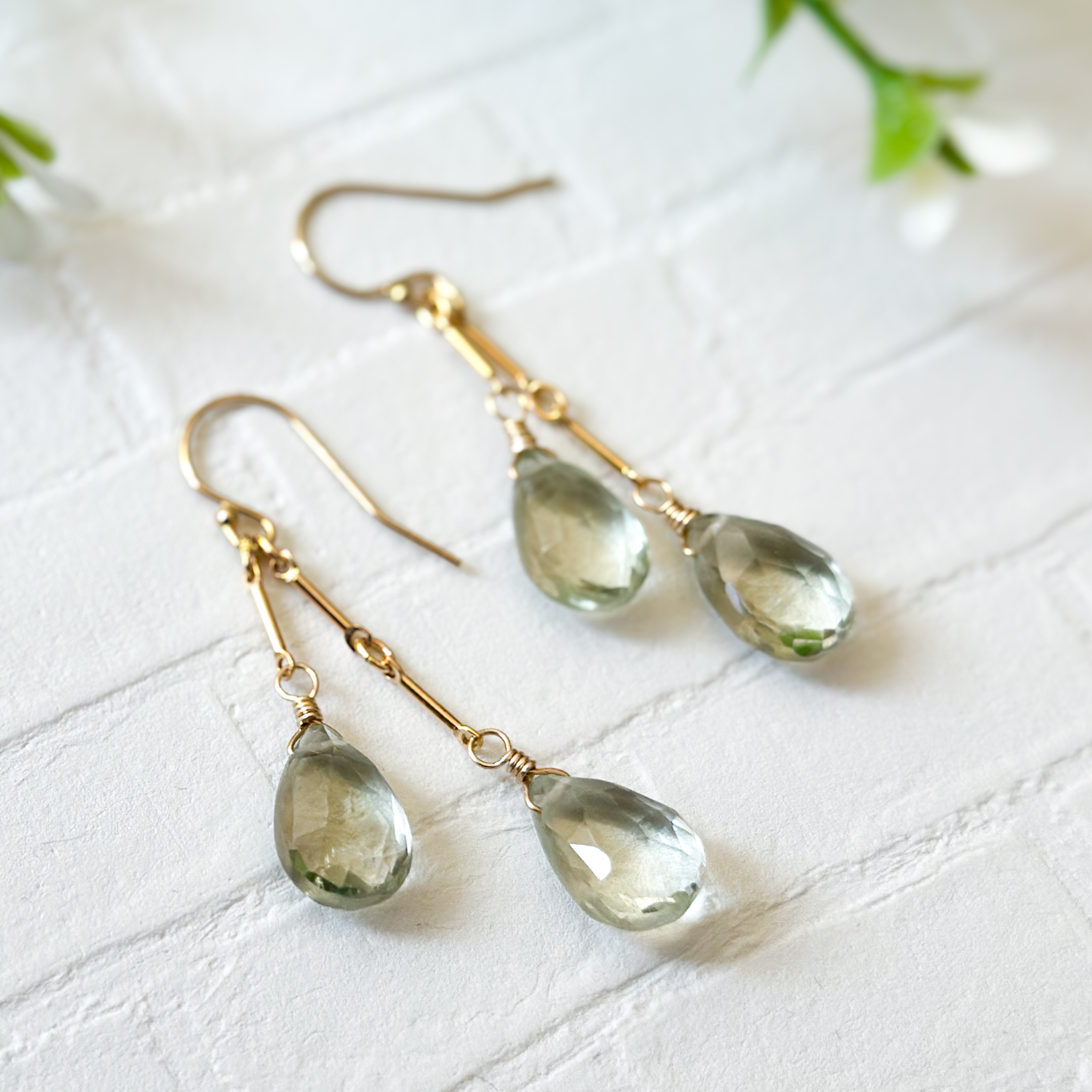 14kgf*グリーンアメジストのバーチェーンピアス／イヤリング