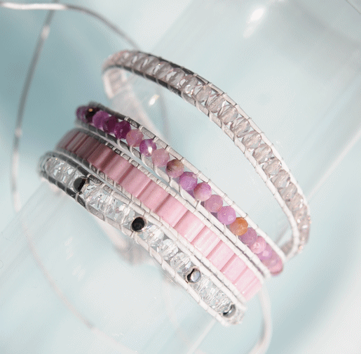 天然石のラップブレス　ルビーサファイヤグラデーション