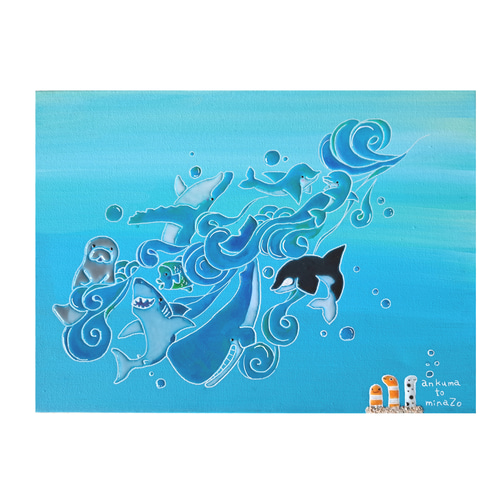 海の生物 二部構成の絵画 ホワイトフレーム 海の生物 二部構成の絵画 ホワイトフレーム