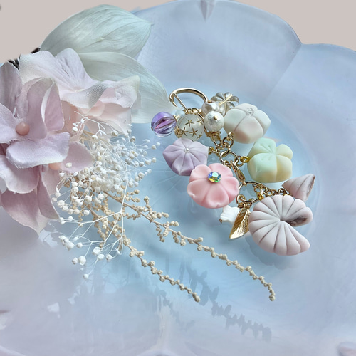 練り切り 和菓子 キーホルダー フェイクスイーツ ハンドメイド ミニチュア 花 和菓子詰め合わせキーホルダー 練り切り フェイクスイーツ