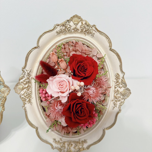 エレガント ゴージャス フォトフレーム 深紅の薔薇 プリザーブド 
