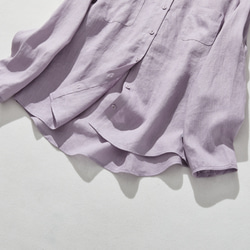 簡潔精緻的亞麻襯衫，100%亞麻布料製成。長袖，紫色。產品編號：240316-2 第4張的照片