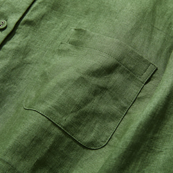 清潔感ある大人のリネンシャツ　リネン100％　長袖　緑色　240316-3 5枚目の画像