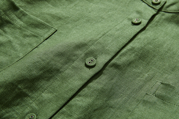 清潔成人亞麻襯衫 100%亞麻 長袖 綠色 240316-3 第6張的照片