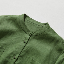 清潔感ある大人のリネンシャツ　リネン100％　長袖　緑色　240316-3 2枚目の画像