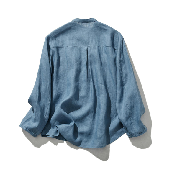 清潔感ある大人のリネンシャツ　リネン100％　長袖　灰みのある青色　240316-4 9枚目の画像