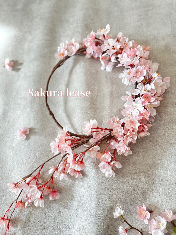 枝垂れ桜 しだれ桜のリース　3/31まで限定販売♪ 造花　桜リース　玄関 1枚目の画像