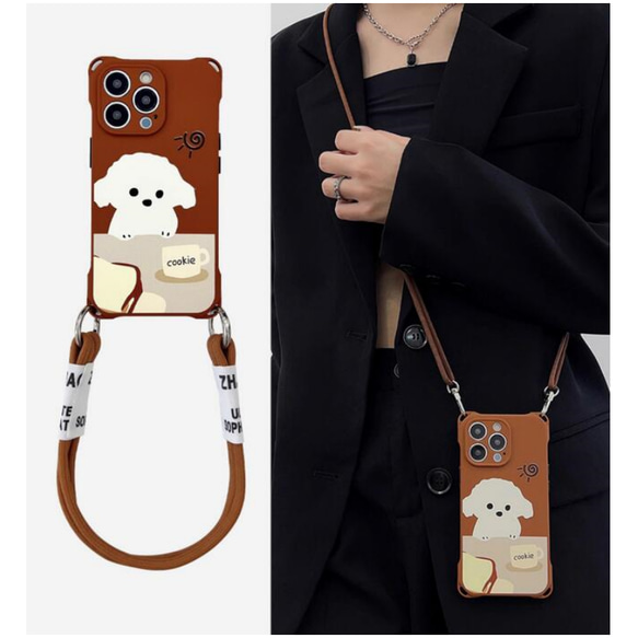 犬のiphoneケース スマホケース 2way 肩掛け iphone15 スマホ