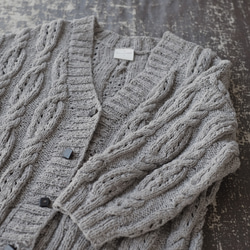≪予約販売≫春アウターに！春色ニットの手編みカーディガン （24s-01）ライトグレー 15枚目の画像