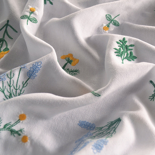 8色 リネン混刺繍生地 刺繍花柄 春夏の綿麻生地 [7068] 生地 ruusu