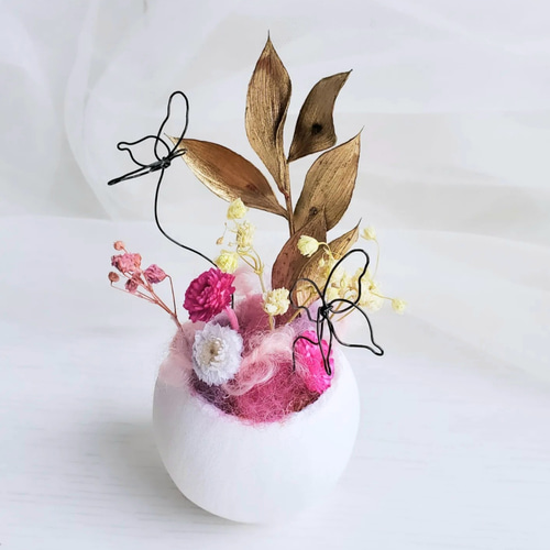 【‼️早い者勝ち‼️】ドライフラワーオブジェ/ドライフラワーアレンジメント フラワーアレンジメント 蝶 ワイヤーアート プリザーブドフラワー