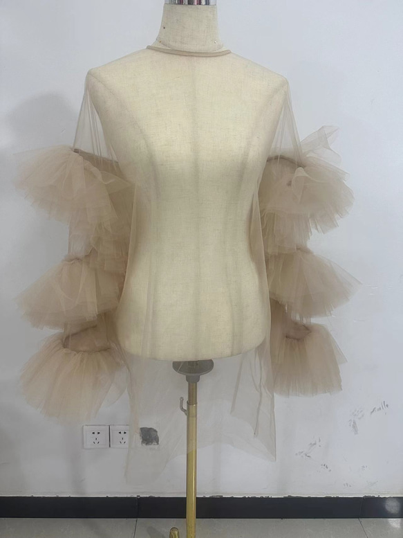 人気上昇！シャンパン色 トップス ソフトチュール ラッフルフリル  