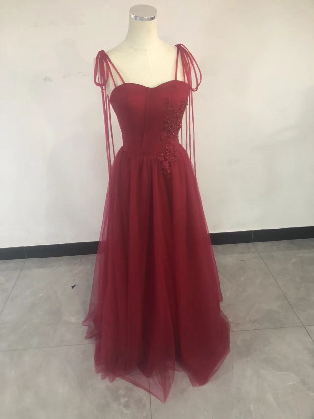 高品質！ イブニングドレス ワインレッド ソフトチュール ロング 優雅  
