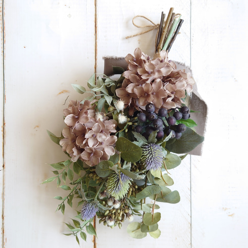 Creema限定 あじさいとユーカリのスワッグ アンティーク スワッグ ERBA