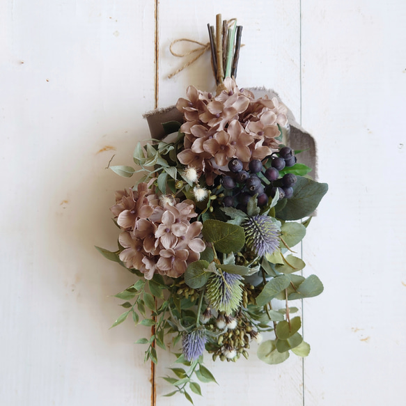 Creema限定 あじさいとユーカリのスワッグ アンティーク スワッグ ERBA