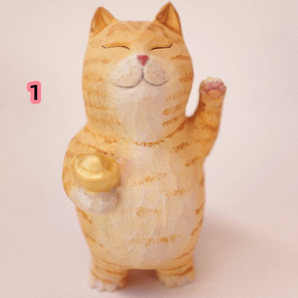 愛い　木彫りの   招き猫虎頭猫座禅猫　置物 ギフト　プレゼント　ギフトラッピング 6枚目の画像
