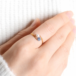 海藍寶石和貝殼珍珠 3ways 戒指手術不鏽鋼生日禮物生日石 第2張的照片
